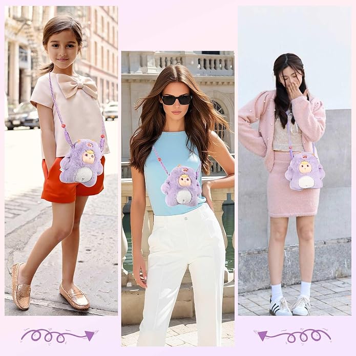 9inch Plush Bag Collection Crossbody Bags, Cute Girl Purses Fun & Unique Handbag Plush Shoulder Bag with Strap, Pockets
