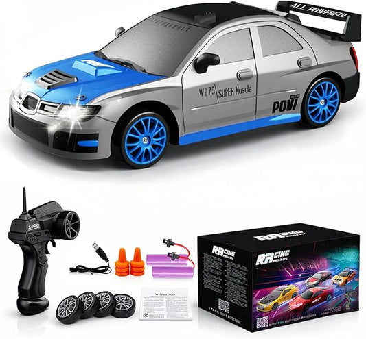 Remote Control Car RC Drift Car 2.4GHz 1:24 Scale 4WD 15KM/H High Speed Model Vehicle with LED Lights Drifting Tire Racing Sport Toy Car for Adults Boys Girls Kids Gift 2Pcs Rechargeable Batteries