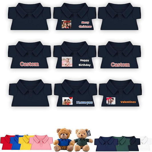 9 Pcs Personalized Teddy Bear Clothes with Name Photo, Stuffed Animal Clothes for Teddy Bears Fit 8-16 inch Stuffed Bear Outfit, Personalized Doll Clothing Make Your Own Plush Doll Shirt