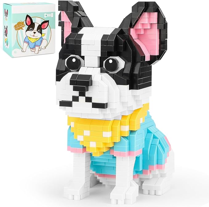 QLT QIAOLETONG Cute Animal Micro Mini Building Blocks Kit, French Bulldog Micro Bricks Building Toys for Adults, Party Favors for Kids 12+ 14+, Birthday Gift, Carnival Prizes (917 PCS)