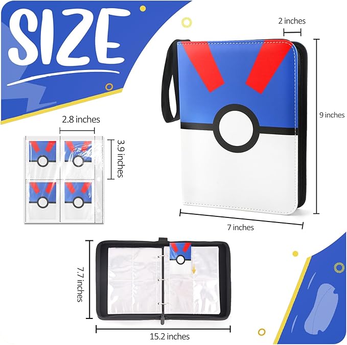 Card Binder 4 Pocket, Trading Card Holder Fits 400 Cards With 50 Removable Sleeves, Portable Collection Card Ablum, Game Card Case book With Zipper for Gift - Blue
