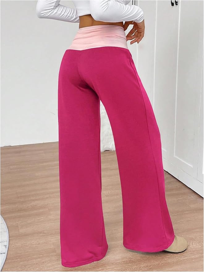 SOLY HUX Women's Sweatpants Color Block Low Rise Fold Over Waist Baggy Wide Leg Pants