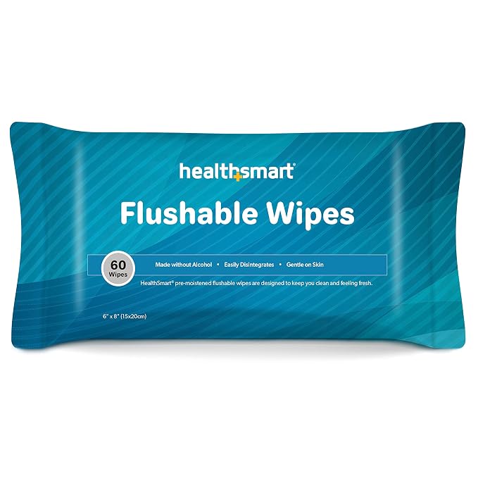 HealthSmart 60 Count Flushable Wipes, Gentle on Sensitive Skin, Easily Disintegrates, Alcohol-Free Wipes for Adults or Babies, FSA & HSA Eligible