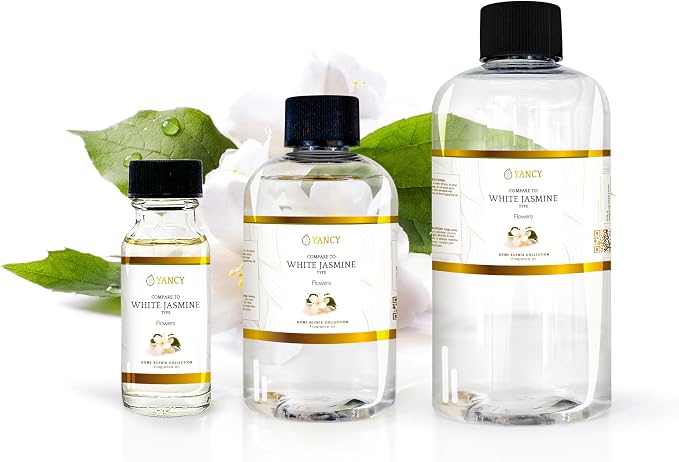 YANCY White Jasmine Luxury Collection Fragrance Oil (8 oz), Delicate Floral Aroma, Ideal for Diffusers, Oil Burners & Aroma Lamps, Elegant Scent for a Peaceful Mood
