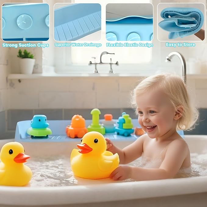 Extra Long White Bathtub Splash Guard Splash Guard Silicone Toy Shelf Holder Prevent Water Spills Kid Bath Tub Accessories (2.6FT, Gray)