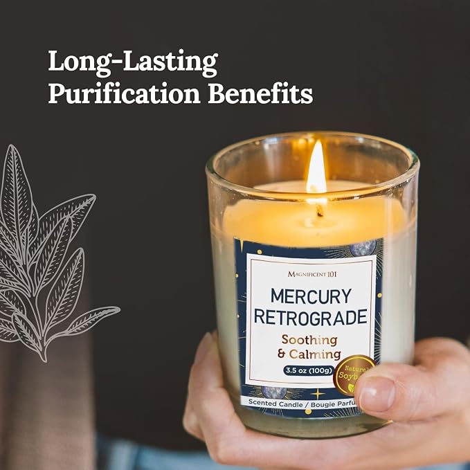 Magnificent 101 Mercury Retrograde Chakra Aromatherapy Candles - 3-Pack (3 x 3.5 Oz) Black - 42-Hour Burn, 100% Soy Wax - Smoke Remover & Manifestation Candle