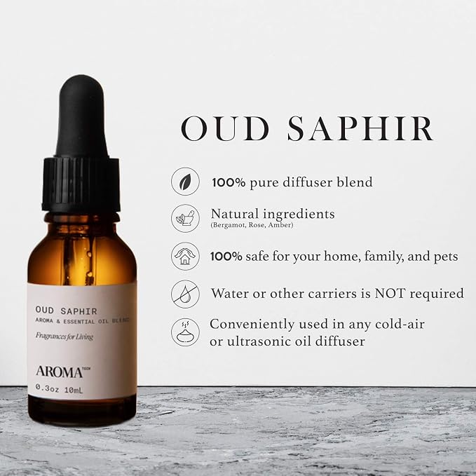 Aromatech Oud Saphir Aroma Essential Oil Blend: Luxury Hotel Inspired Aromatherapy with for Ultrasonic Diffusers & Nebulizers (10 mL)
