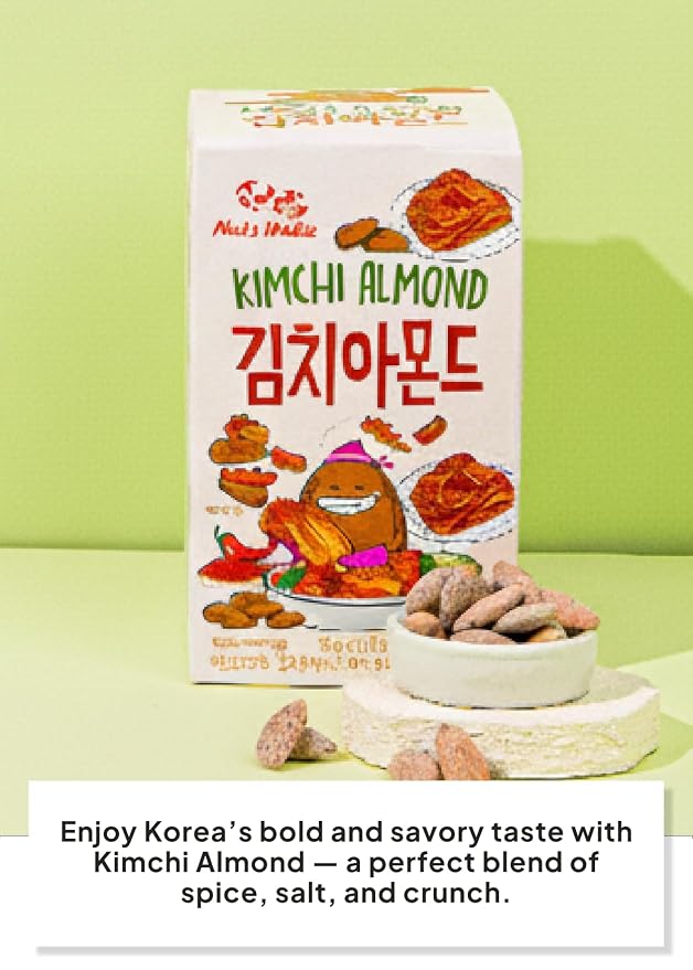 Korean Food Nuts Holic Kimchi Almond, Savory & Spicy, 8Pk 1.05 oz Each | Savory and spicy kimchi-flavored seasoned almond snack in convenient individual packs