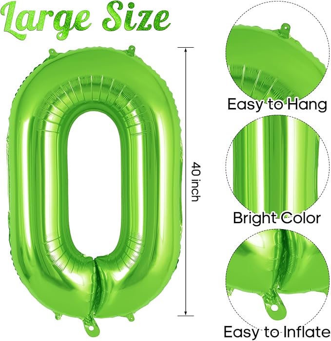 Dinosaur Green Number 0 Balloon, 40 Inch Big Large Foil Mylar Green Number Balloon with 4 Pcs Mini Dinosuar, Dinosuar Mylar Balloons Set Birthday Party Decorations Supplies