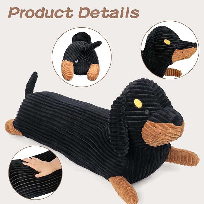 36in Dachshund Dog Stuffed Animal Plush, Long Weiner Dog Body Pillow, Cute Funny Large Dachshund Toys Plushies Decor Ideal Gift for Kids(Black)
