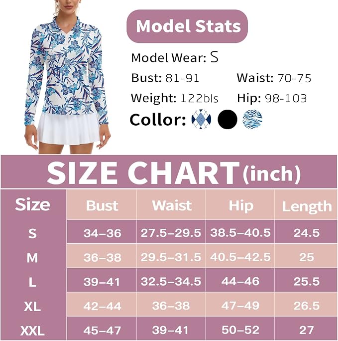 Soneven Womens Golf Shirts Moisture Wicking V Neck Long Sleeve Polo Shirts Collared Tops