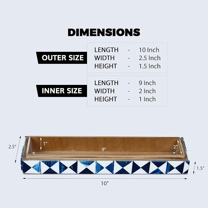 Handicrafts Home Blue and White Decorative Storage Box with Lid – Slim Remote Control Holder Box, Handmade Resin Inlay Wooden Box, Coffee Table Organizer, Small Keepsake Storage Box - 10x2.5x1.5 Inch