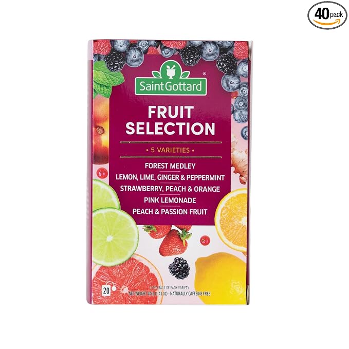 [FRUIT SELECTION] - Saint Gottard Herbal Tea Collection – Variety Pack with Fruit & Herbal Organic Infusions – Caffeine-Free Natural Ingredients Hot or Iced Fruity Tea Selection – 40 Tea Bags