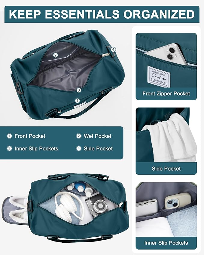Gym Bag Womens Mens with Shoes Compartment and Wet Pocket Travel Duffel Bag for Women for Plane Sport Gym Tote Bags with Toiletry Bag Waterproof Weekend Overnight Carry on Bag Hospital Holdalls
