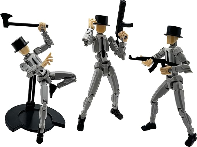 3D Printed 8.13-inch Action Figure Dummy-Mici20, Full Body Mechanical Movable Toy, Multiple Accessories, Desk Decoration (3 HandsType, Bracket, Weapons, Armour) (Gray)