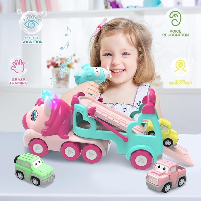 Girl Toddler Toys 3 4 5,Unicorn Toys Truck with Light & Sound, 3 4 5 6 7 8 Year Old Girl Gifts,Toy Cars for Toddlers Girls,Birthday Gifts for 3-12 Year Old Girls