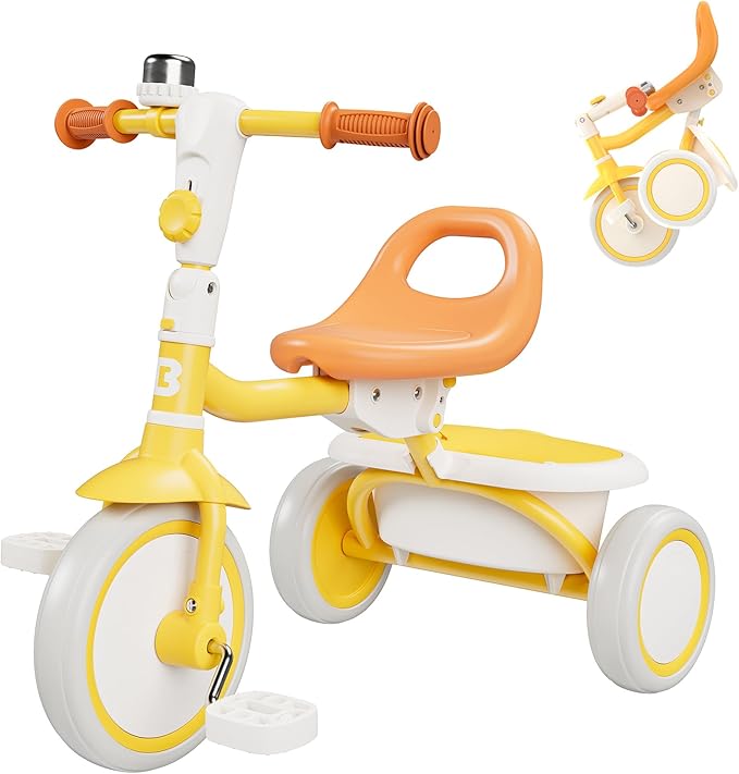 besrey Toddler Tricycle with Bell, Kids Tricycle Age 18 Months to 5 Years, Kids Trike, Toddler Bike for 1.5-5 Year Olds, Baby Trike, Gifts & Toys for Boys & Girls, Yellow | with Bell, Toddler Bike, for 1.5-5 Year Olds, Baby Trike, Gifts & Toys