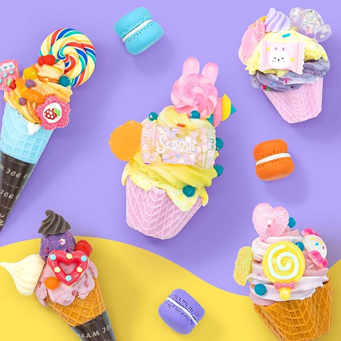 SIMPLIPLAY Ice Cream Sensory Dough Kit, 6 PCS 18oz Glitter Doughs with Accessories(120 Pcs+), Soft Clay Ice Cream Toys with Cone, Mold, Fruit Pieces, Christmas Birthday Gift for Girls Age 3 4 5 6