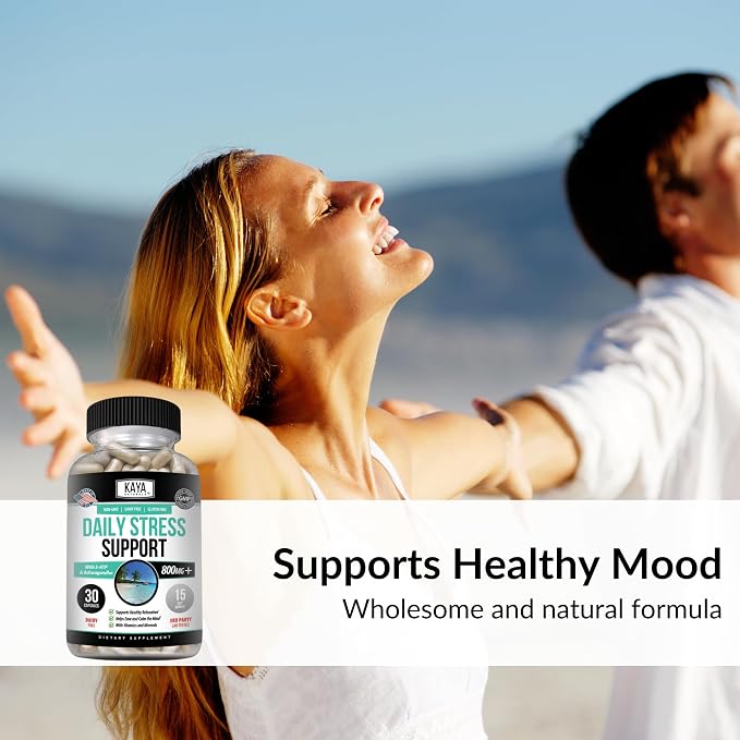 Kaya Naturals - Natural Herbal Stress Relief Support Vitamin Supplement to Relax and Calm The Mind - Boost Mood - Happy Pills - Anxiousness Support - 30 Capsules (Pack of 2)