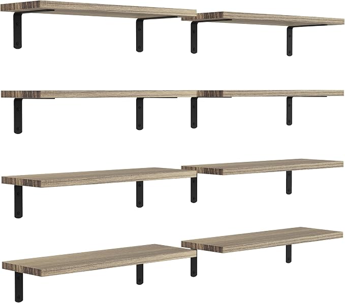 DOLLFIO Floating Shelves, 8 Sets Wall Shelves, Wood Floating Shelves for Bedroom Wall Décor, Wall Mounted Floating Bathroom Shelf for Storage, Floating Book Shelf Living Room – Rustic Brown