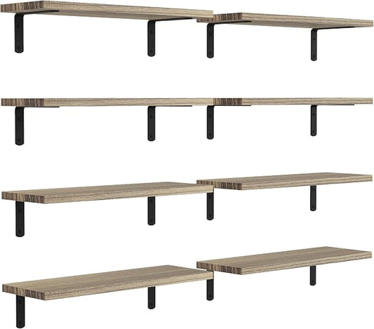 DOLLFIO Floating Shelves, 8 Sets Wall Shelves, Wood Floating Shelves for Bedroom Wall Décor, Wall Mounted Floating Bathroom Shelf for Storage, Floating Book Shelf Living Room – Rustic Brown