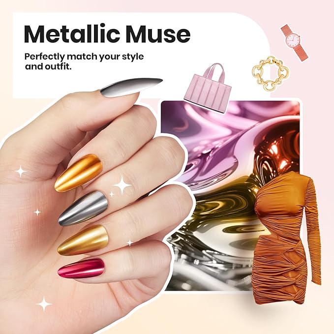 Beetles Mirror Nail Polish Set – Metallic Muse 6 Colors, High Gloss & Quick-Drying Metallic Nail Polish Set, Long-Lasting Air Dry Home DIY Perfect Nail Art Spring Gift for Women