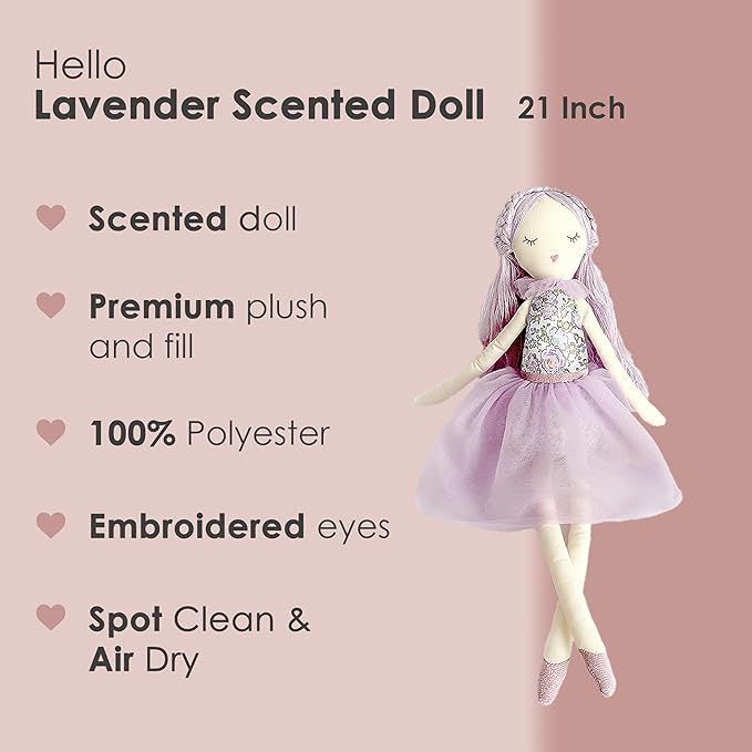Mon Ami Lavender Scented Designer Plush Doll – 21”, Fun Adorable Stuffed Toy Gift for Kids of All Ages, Use as Toy or Room Décor