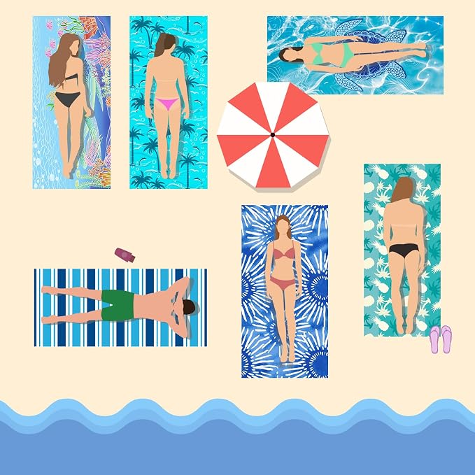 Gogreen Quick Dry Sand Free Beach Towel for Travel Pool Lightweight 71x32 in Absorbent Microfiber Oversized Towels Yoga Bath Camping Sport - Stylish Unique Gift - Coconut Tree