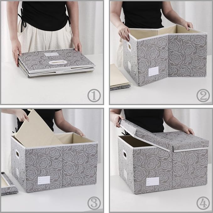 Jumbo Collapsible Storage Boxes with Lids Fabric Decorative Storage Bins Cubes Organizer Baskets with Cover Handles Divider for Bedroom Closet Living Room 23.2x15.7x11.8 Inch 3 Pack