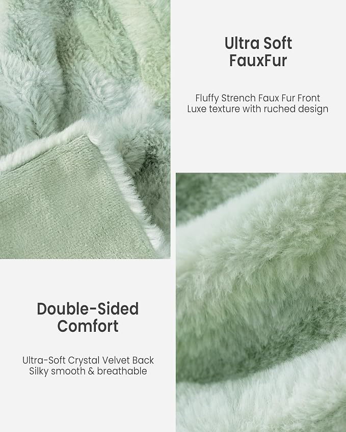 Ultra Soft Cozy Faux Fur Throw Blanket, Fuzzy Plush Thick Bubble Blanket, Luxury Fluffy Blanket for Couch, Sofa, Bedroom, and Living Room, 60x80 Inches,Tie-Dye Sage