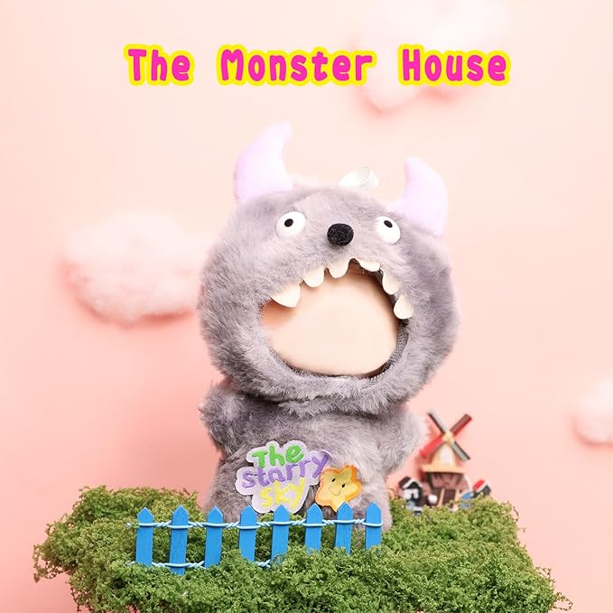 Clothes for labubu Doll 17cm Accessories Suit Cute Clothes for Doll Dress up Monster Style Outfits（Grey）
