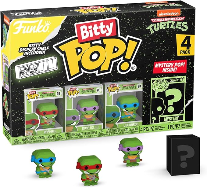 Funko Bitty POP! Teenage Mutant Ninja Turtles (TMNT) - Shredder, 4-Pack - 8-Bit Raphael, 8-Bit Donatello, 8-Bit Leonardo and A Surprise Mystery Mini Figure - 0.9 Inch (2.2 Cm) Collectable - Gift Idea