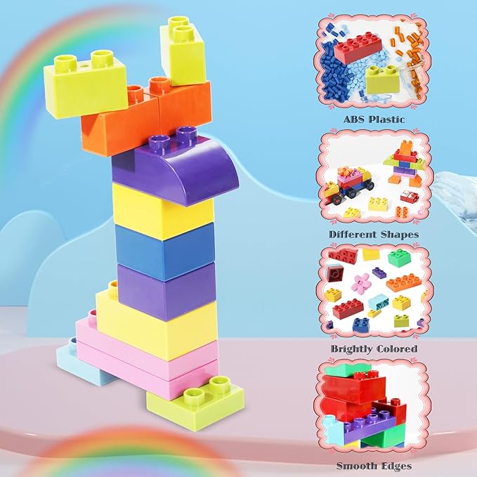 Building Blocks 208 Piece Set Compatible with All Major Brands, Classic Big Bricks for Kids Toddlers, STEM Large Building Toys with Gift Box for Boys Girls Ages 3 4 5 6 7 8+