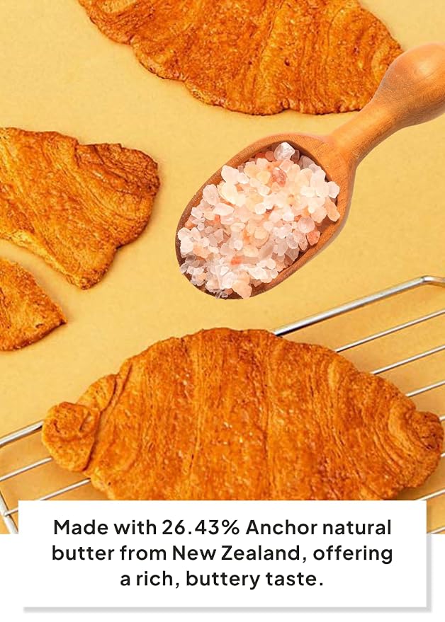 Korean Food Flat Croissant, Himalayan Pink Salt, Crispy Butter, 30 Pack | Crispy layered croissant snack with Himalayan pink salt and rich butter flavor