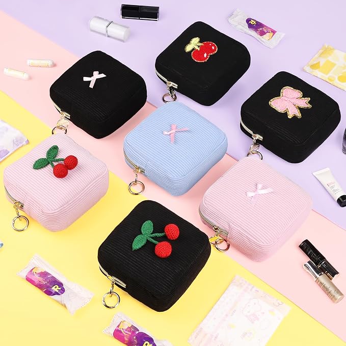 Period Bag for Teen Girls, Corduroy Sanitary Napkin Storage Bag, Menstrual Pad Pouches Tampon Holder for Purse