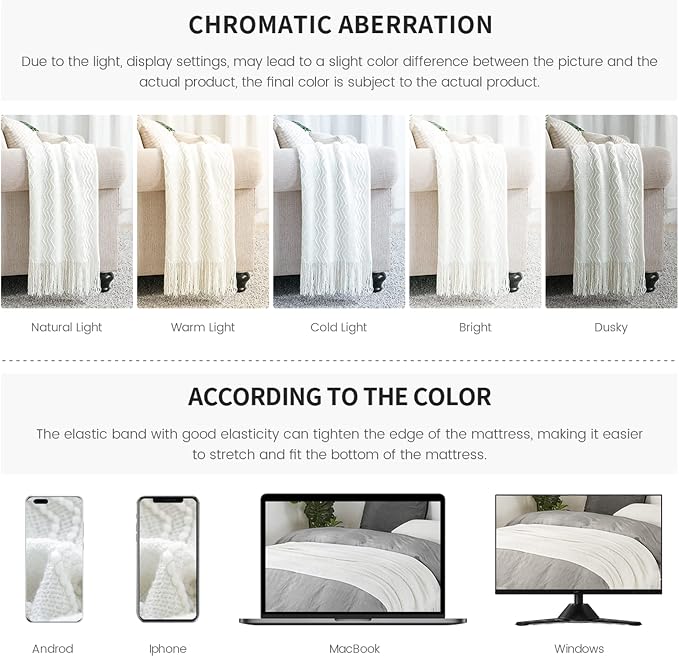 BOURINA Off White Throw Blanket 50x90 Inch Boho KnitSoft Throw Sofa Blanket | Knitted Throw Blanket 50x90 Inches, Soft Lightweight Boho Weave Throw Decorative Couch Blanket for Living Room Bedroom Chair