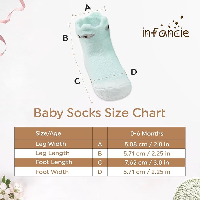 Organic Cotton GOTS Certified Non-Slip Baby Socks 0-6 Months - 7 Pairs Soft Breathable Newborn Socks Animal Design For Infant