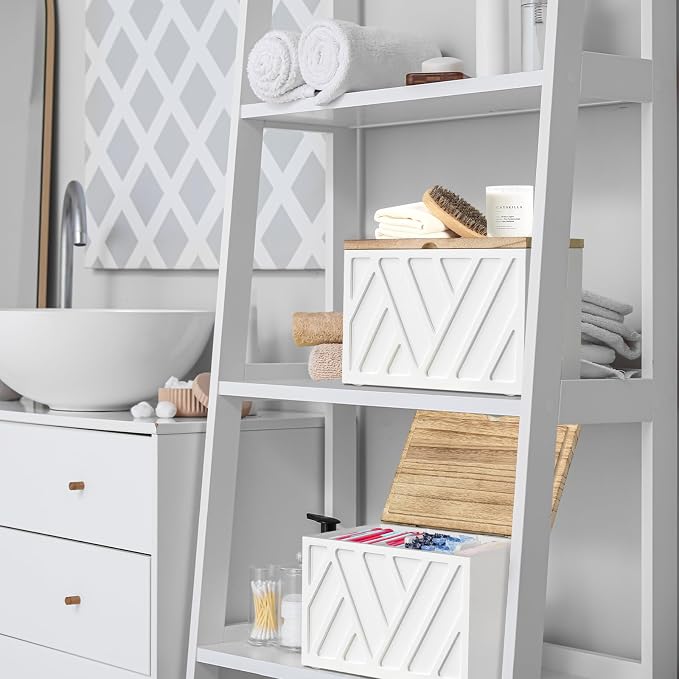 Jorkol 2 PCS White Tampon Holder for Bathroom Decor, Feminine Product Organizer with Lid, Shark Week Tampon Storage, Wood Pad and Tampon Organizer for Toilet Organizer, Bathroom Accessories Box
