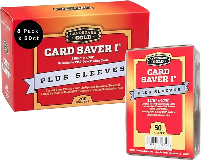 Cardboard Gold Card Saver 1 w/Sleeves - 400 Count - Semi Rigid Card Holder, Trading Card Protectors - PSA-Approved Cardsaver for Baseball, Trading, Sports Cards - Binder, & Storage Box Compatible