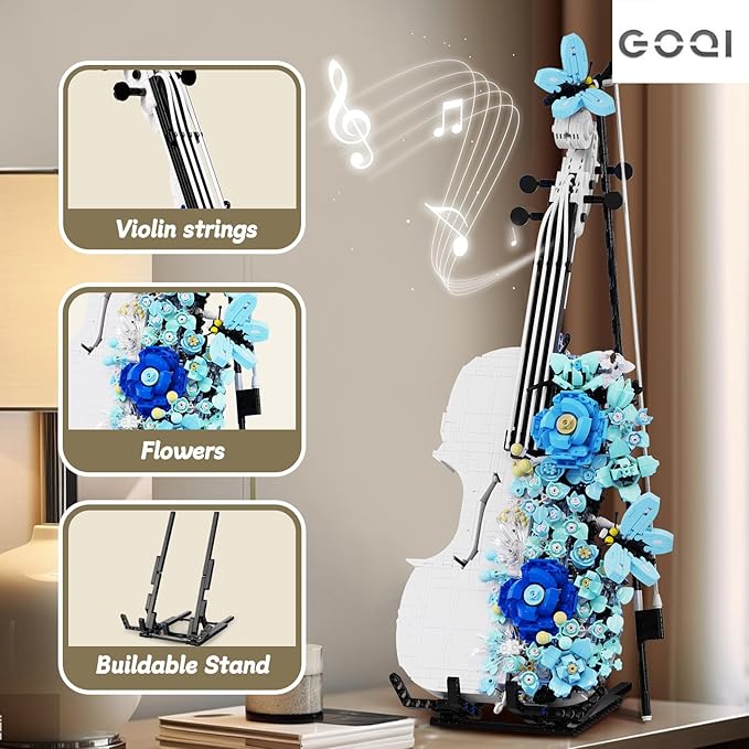 goqi Violin Toy Building Set, 1419+ Pieces Musical Instrument Building Block Set Compatible with Lego, Violin Model Toy Gift for Adult & Music Lovers