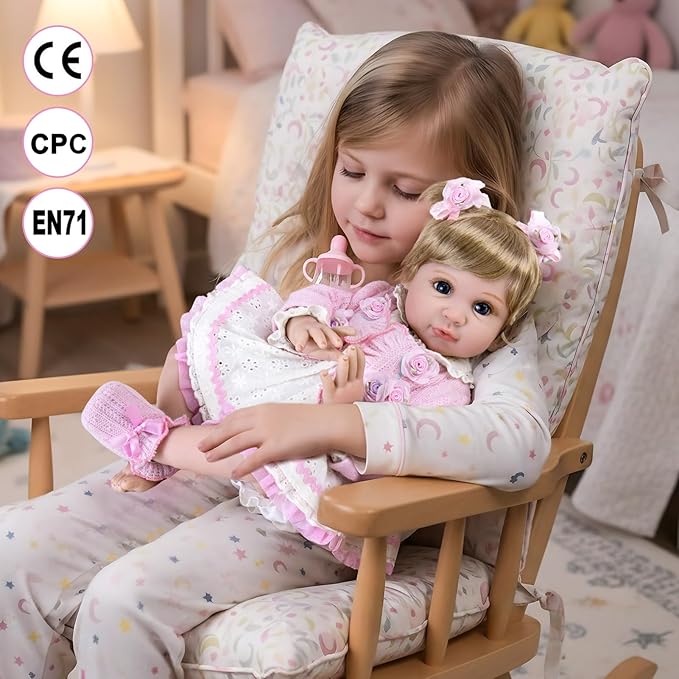 Aori Reborn Baby Dolls 22 Inch - Realistic Baby Doll for Kids 3+ Years - Lifelike Newborn Baby Girl with Pink Outfit - Handmade Cloth Body Reborn Toddler for Gift, Collection & Role Play