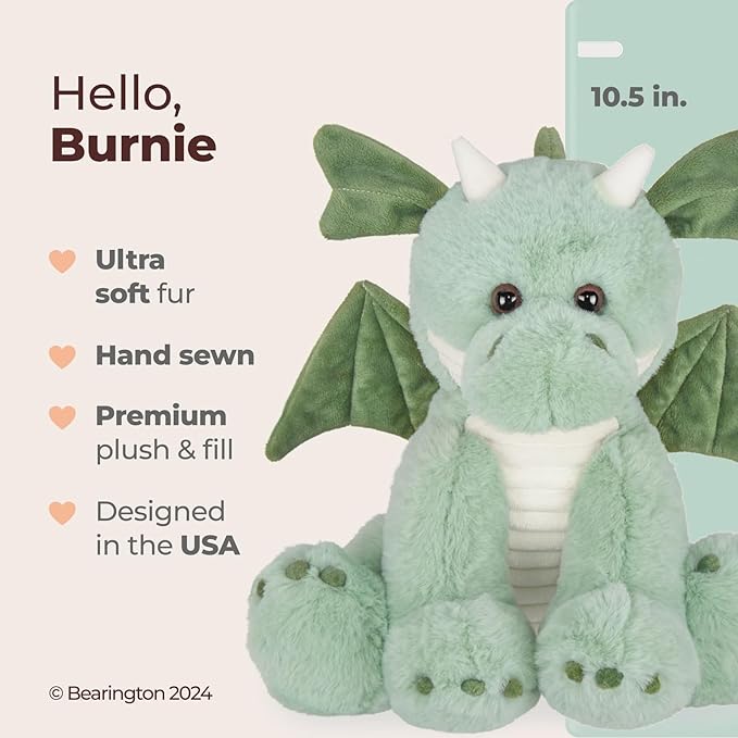 Bearington Burnie Plush Dragon Stuffed Animal, 10.5 Inch