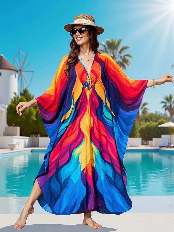 Mumu Dresses for Women Plus Size, Bohemian Kaftan Beach Cover Up Long Maxi Nightgown Soft Loungewear