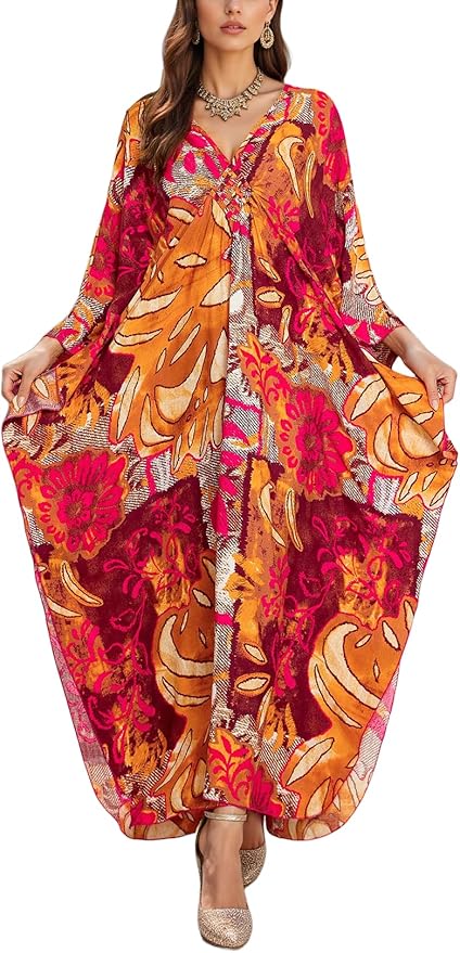 Mumu Dresses for Women Plus Size, Bohemian Kaftan Beach Cover Up Long Maxi Nightgown Soft Loungewear