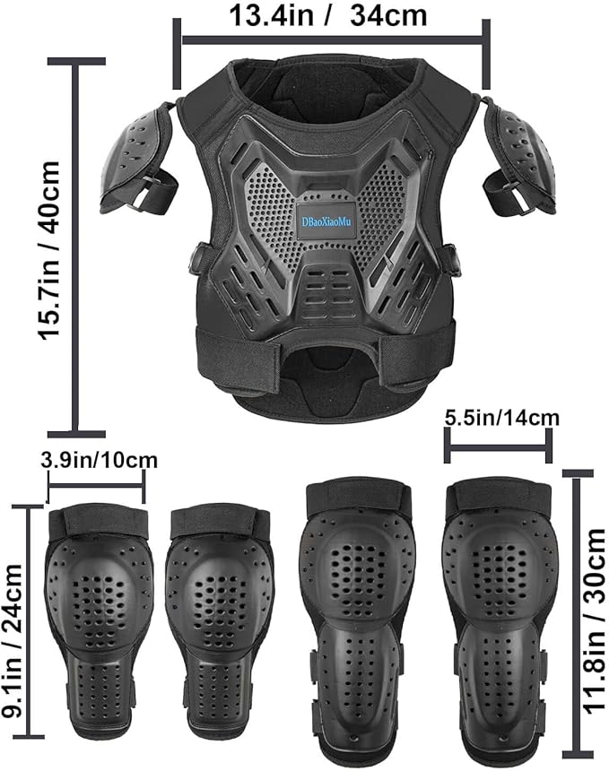 Kids Dirt Bike Gear, Youth Motocross Armor Protective Vest Suit，Children Chest Back Knee Elbow Protection for Cycling ATV