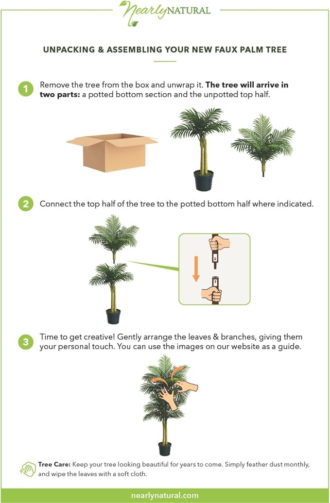 Nearly Natural 4 ft Artificial Golden Cane Palm Tree with Nursery Pot | Double-Stalk, Lush Realistic Foliage, Indoor Faux Palm Plant, Living Room Decor, Perfect Tropical Decoration