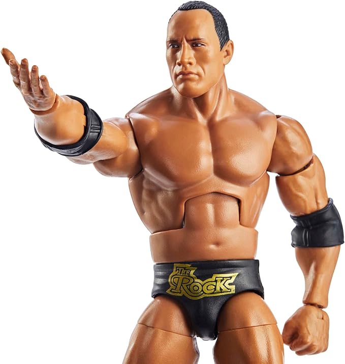 Mattel WWE The Rock WrestleMania Elite Collection Action Figure with Accessory & "Mean" Gene Okerlund Build-A-Figure Parts, 6-inch