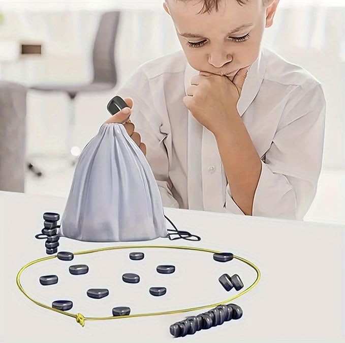 Magnetic Chess Game with Rocks for Kids, Chess Board Magnetic Battle Stone Games for Aults and Family, Magnetic Strategy Game with String,(32pcs)