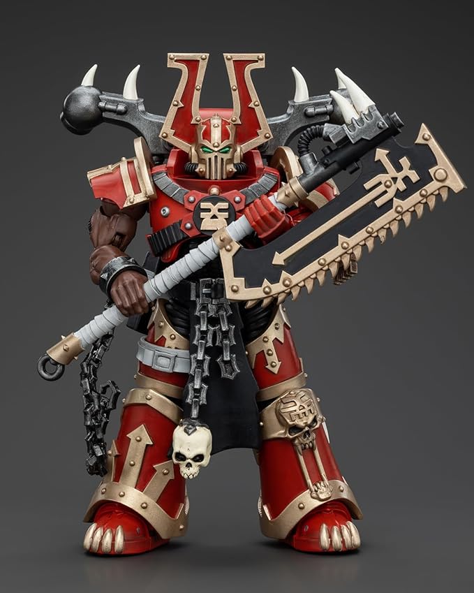 Pipigirl JoyToy GW 40K Genuine License 1:18 Action Figure, World Eaters Khorne Berzerker with Eviscerator Chainaxe, 4.96 inch Collectible Action Figures Sets
