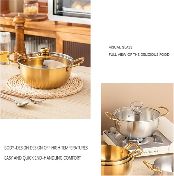 Ramen Soup Pot Pan with Lid Ramen Cooker Ramen Pot Korean Noodle Cooker Aluminium Alloy Cooking Pot with Lid Stock Pot for Cooking Soup Pasta and Stew Spoon,Silver,22CM